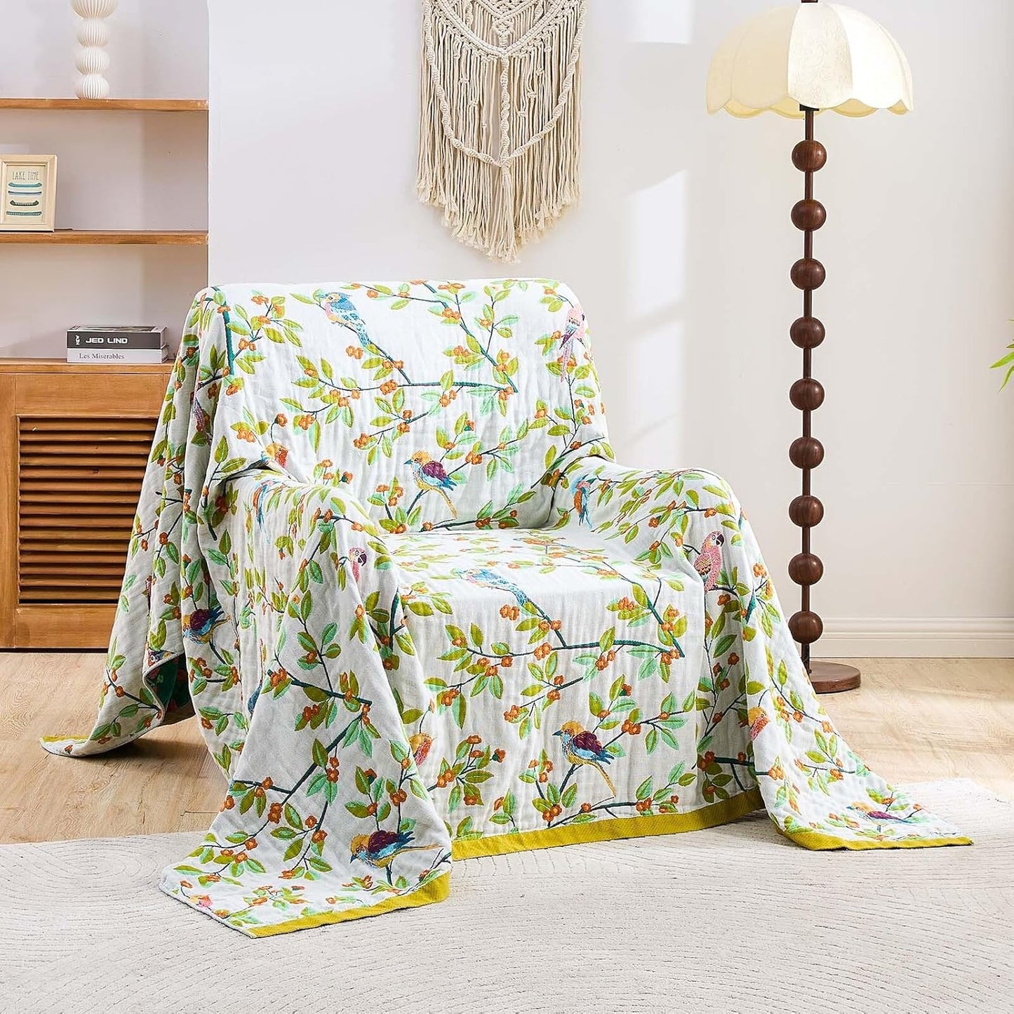 Boho Throw Blanket for Bed, 100% Cotton Soft Rustic Quilt Fall Blanket, 90"x98" Floral Printed Farmhouse Decor Bed Blankets, All Season Rustic Reversible Bohemian Throw Quilt