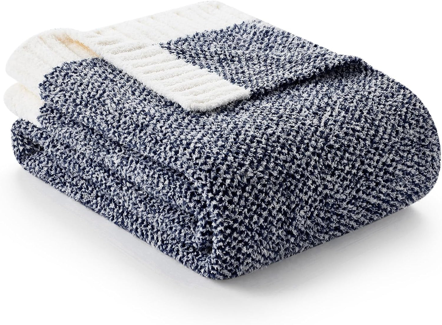 Snuggle Sac Heather Navy Oversized Twin-XL Size Blanket, Super Soft, Warm, Knit, 66x90 inches