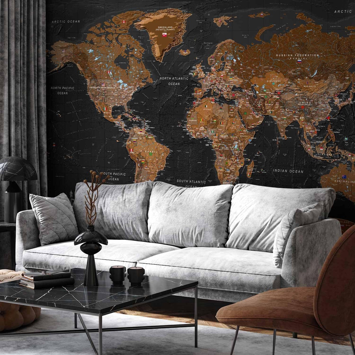 artgeist Premium Wall Mural World Map 157x110 in - XXL Non-Woven Wallpaper Fleece Wall Decor Photo Print Picture Image Design Home Map of The World k-A-0206-a-a