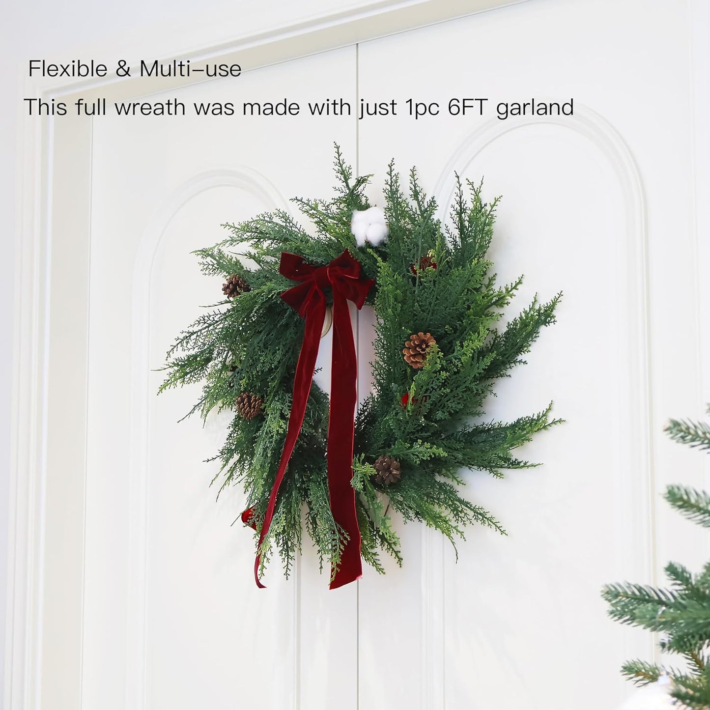 2PCS 6FT Christmas Cedar Garland Full Real Touch Artificial Green Faux Cypress Realistic Pine Garland for Mantle Fireplace Table Home Decoraiton