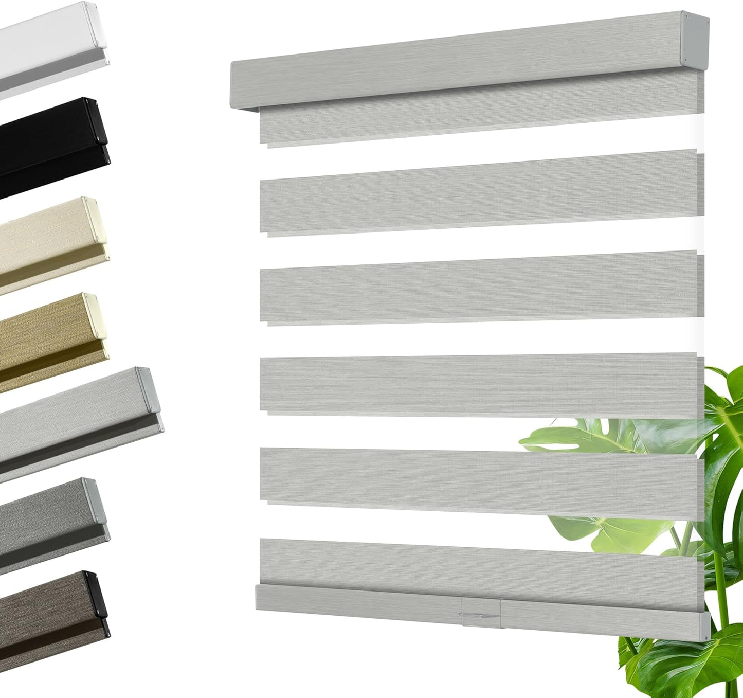 Cordless Zebra Blinds for Windows, Blackout Interior Blinds,Easy to Install,UV Protection,for Offices and Home,Custom Roller Shades, Mousse Light Grey,46" W x 48" H