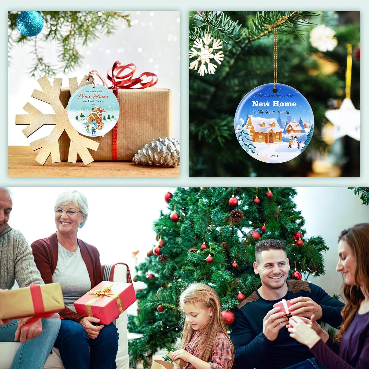 Personalized First Christmas in Our New Home Hanging Ornament 2025, Ceramic Custom Photo Ornament Xmas Tree Decorations Housewarming Gift for Family Couples Wedding