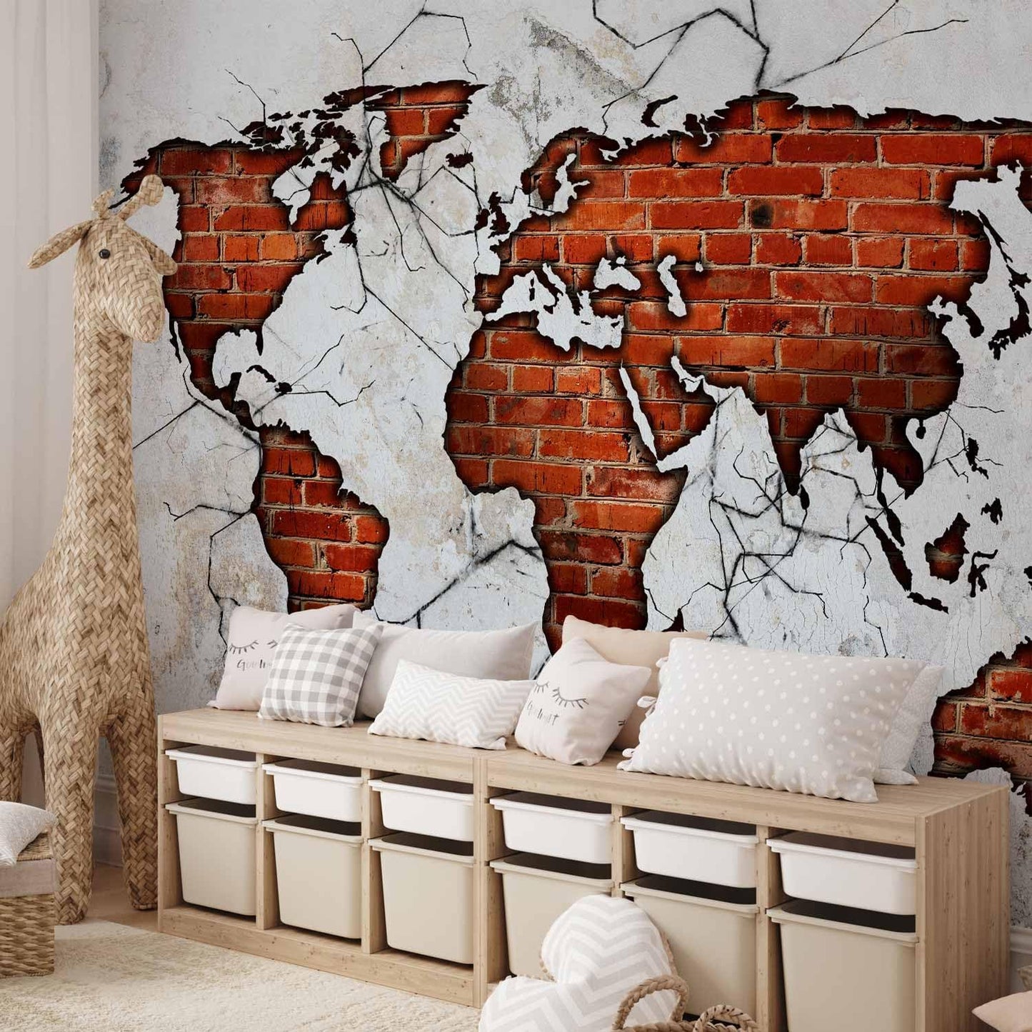 artgeist Premium Wall Mural World Map 118x83 in - XXL Non-Woven Wallpaper Fleece Wall Decor Photo Print Picture Image Design Map of The World k-A-0495-a-a