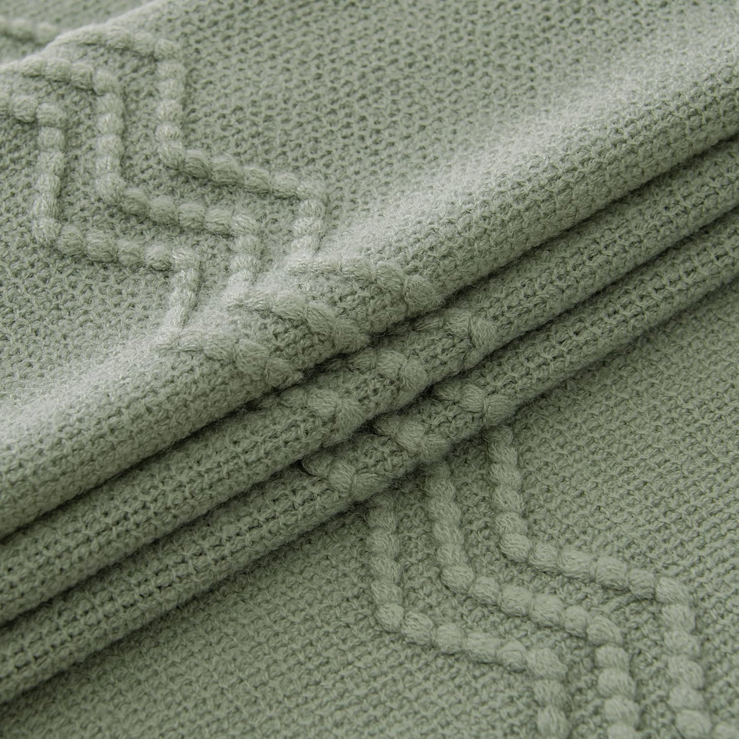 MIULEE Sage Knitted Throw Blanket for Couch Boho Green Textured Cozy Woven Decorative Farmhouse Blanket with Tassels for Sofa Chair Bed Living Room, Lightweight Spring Home Decor 50"x60"
