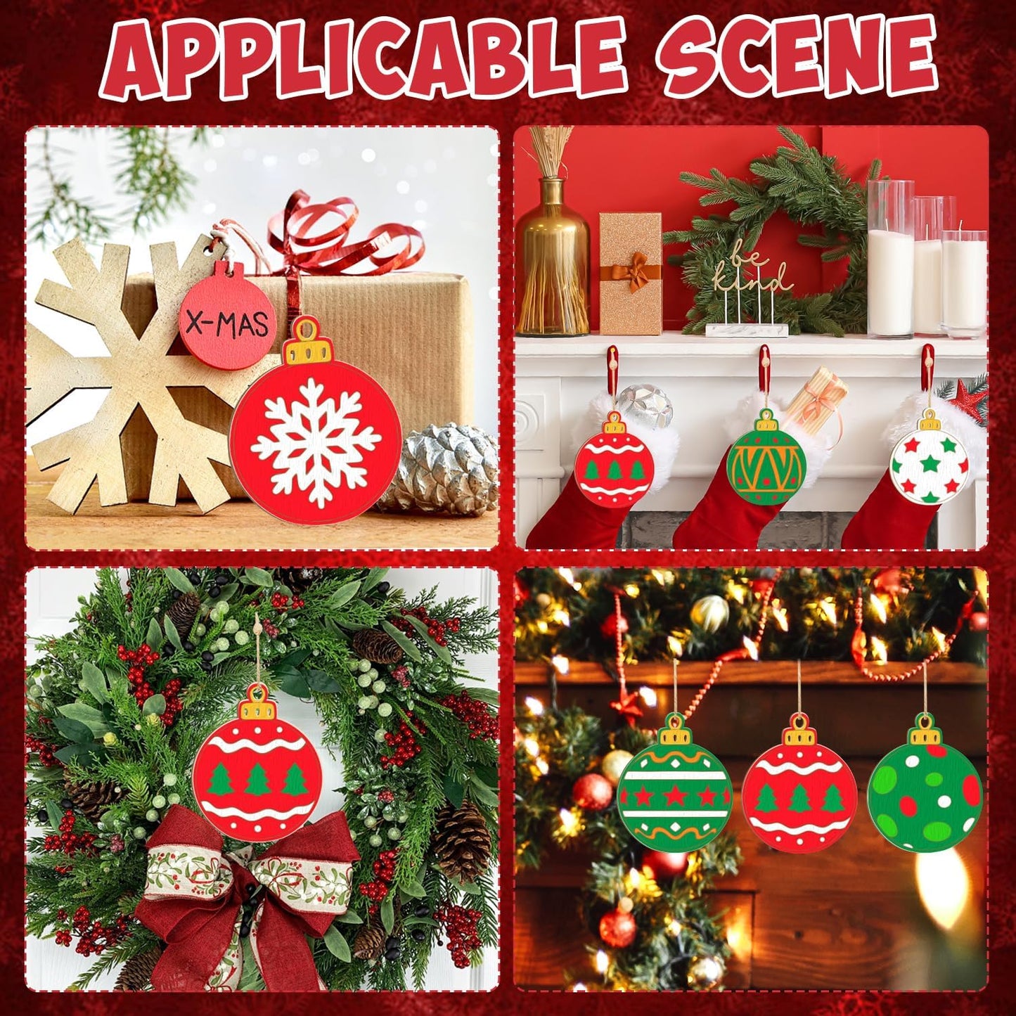 80PCS Wooden Christmas Ornaments to Paint, 8 Styles DIY Blank Unfinished Wood Christmas Ball Christmas Decoration Cutouts Ornament for Crafts Winter Hanging Decorations