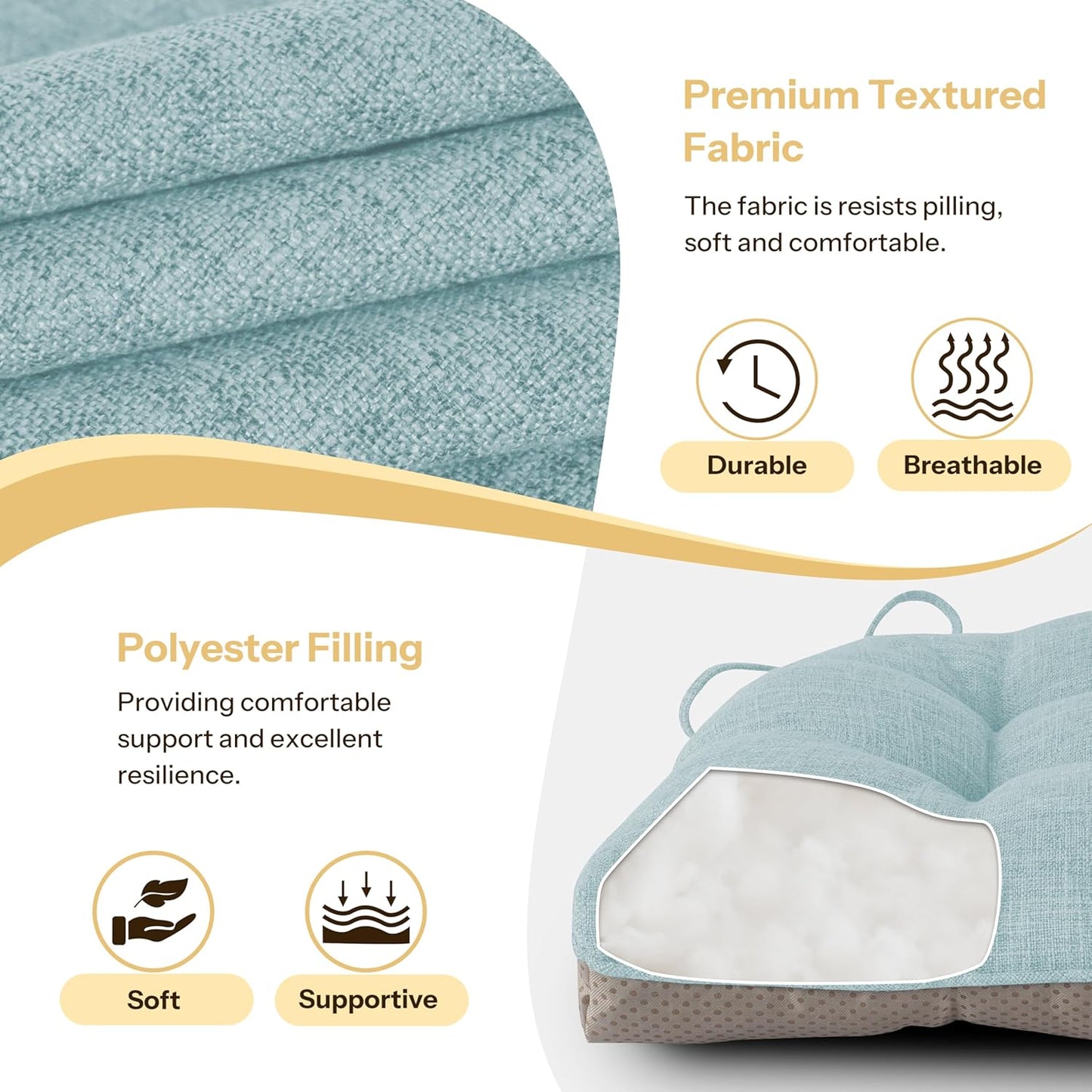 Non Slip Chair Cushions for Dining Chairs Set of 4 Kitchen Chair Cushions 18"x18"x3" Turfted Chair Pads Comfortable and Soft Seat Cushion with Ties, Aqua Blue