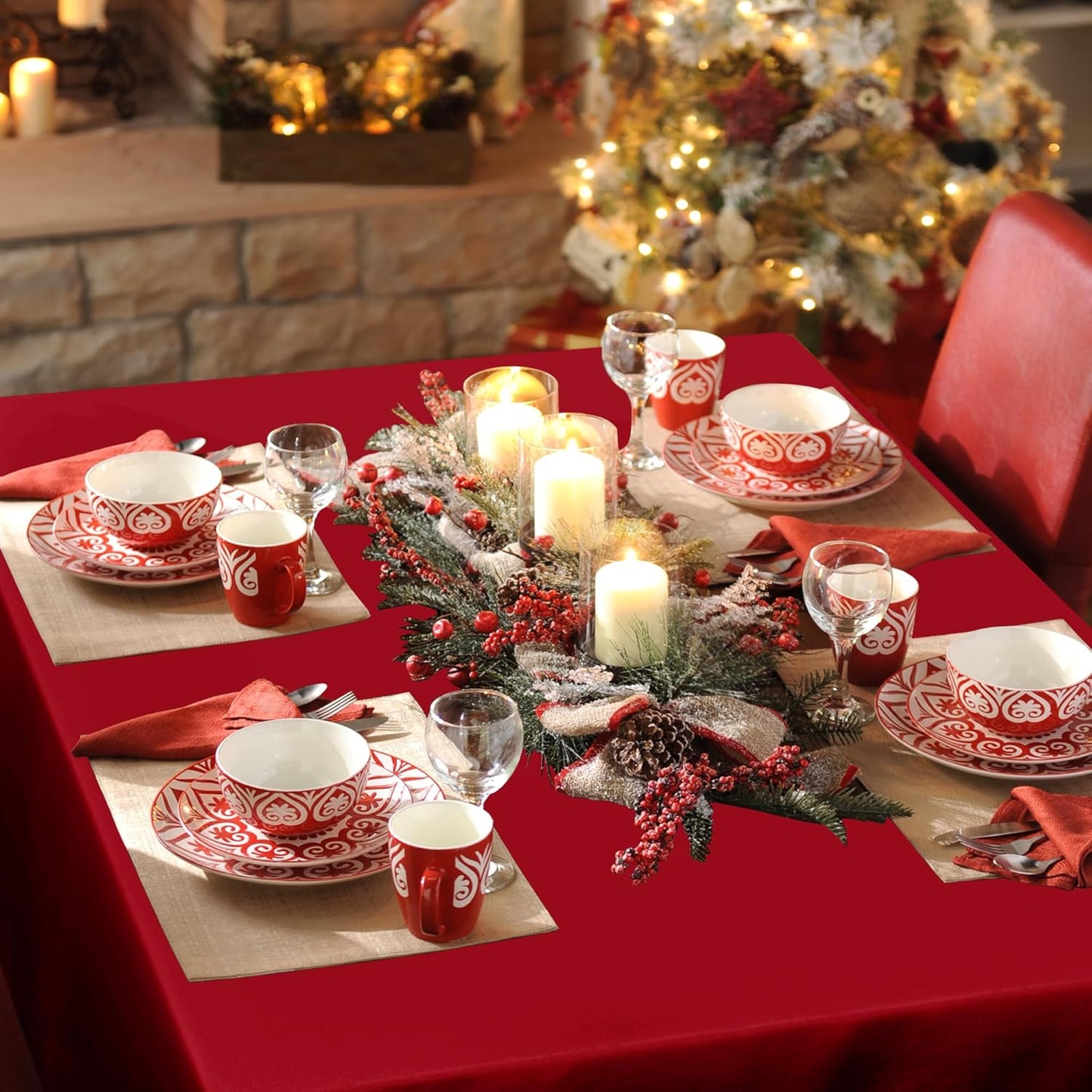 sancua Rectangle Tablecloth - 60 x 102 Inch - Stain and Wrinkle Resistant Washable Polyester Table Cloth, Decorative Fabric Table Cover for Dining Tables, Buffet Parties and Camping, Red