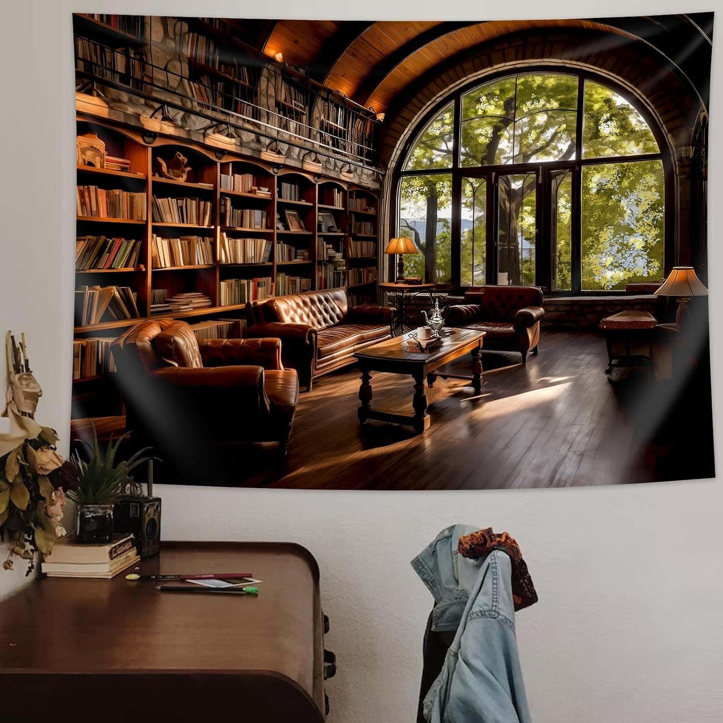 dueeia Book Library Extra Large Wall Tapestry Wall Hanging Medieval Bookshelf Vintage Window Bookcase Backdrop Wall Decor for Bedroom Aesthetic Living Room Office 104X78.7Inch