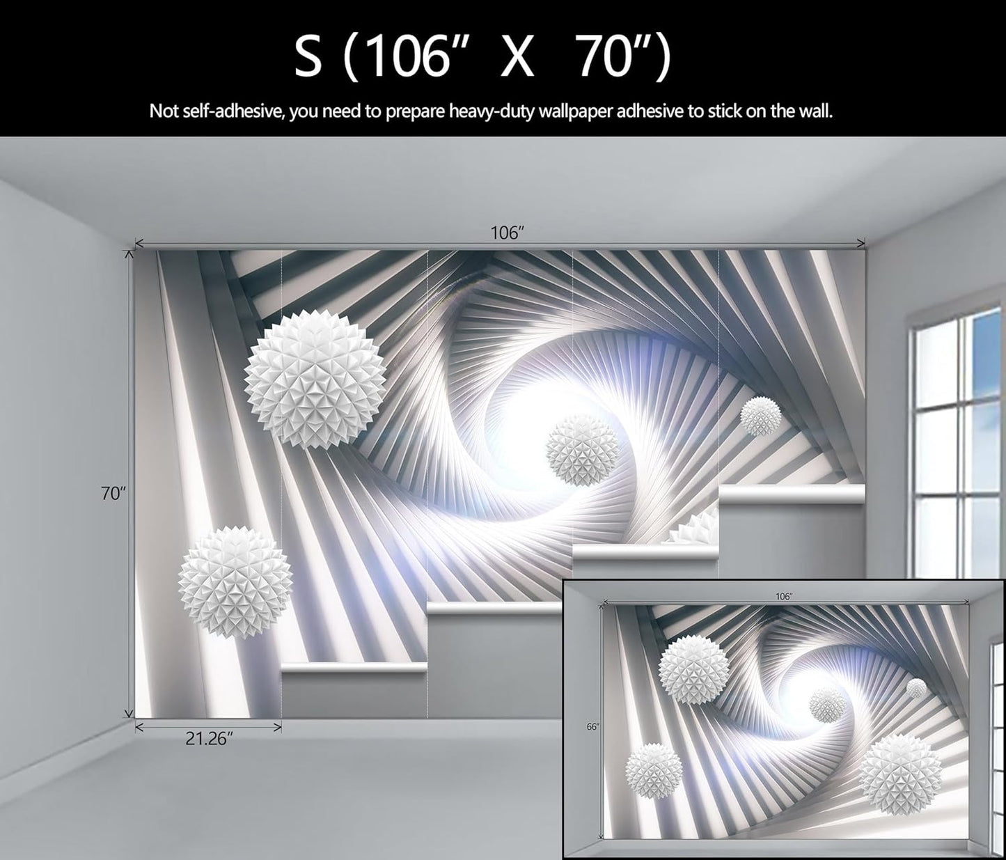 3D Space Tunnel Wallpaper Living Room Abstract Architecture Mural for Meditation Room (Not Peel and Stick)