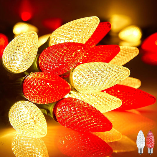 100 Feet Led Christmas Lights, Red and Warm White C9 Christmas String Lights Outdoor, 100 Strawberry Bulbs Connectable UL Certified for Indoor Outdoor Roofline Patio Holiday Party Backyard Decor