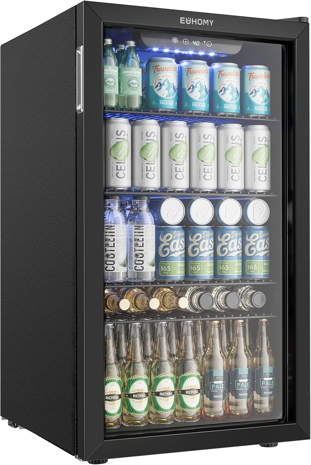 EUHOMY Beverage Refrigerator and Cooler, 128 Can Mini fridge with Glass Door, Small Refrigerator with Adjustable Shelves for Soda Beer or Wine, Home/Bar/Office, Black