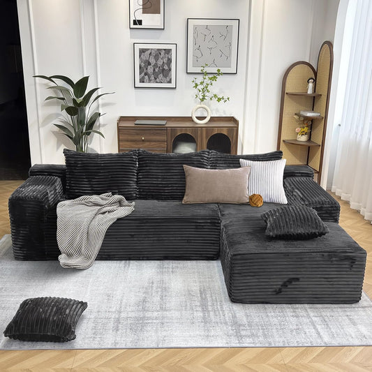 104" Modern Modular L-Shape Sofa Couch with Chaise Grey Faux Rabbit Fur Cloud Sectional Couch with Deep Seat Modular Sectional Sofa No Assembly Required Upholstered Couches for Living Room Bedroom