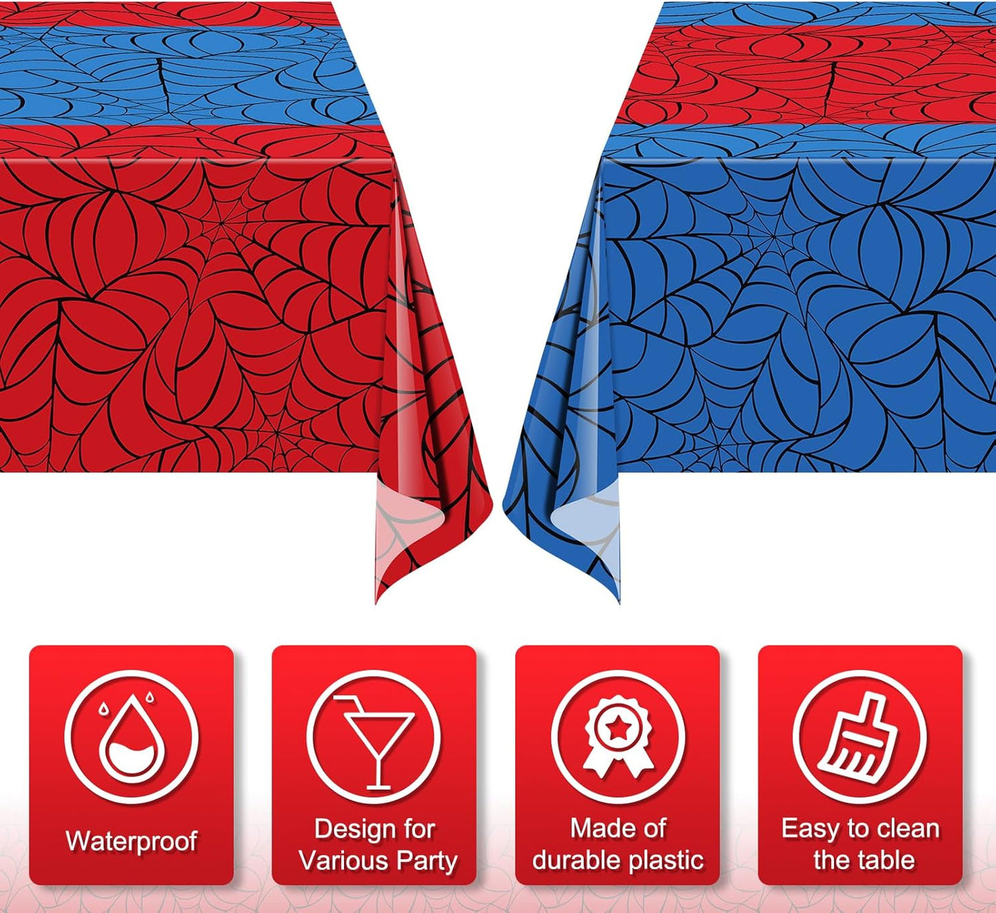 4Pcs Spider Web Themed Birthday Party Tablecloths Decorations,Mix Blue and Red Hero Plastic Table Cover Disposable Rectangle Table Cloth for Baby Shower Kids Boys Birthday Party Supplies,54x108 Inch