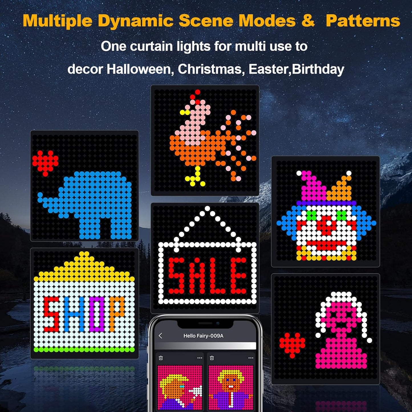 echosari Curtain Lights Plug in, 400 LED Smart Curtain Lights 6.6 x 6.6ft with APP & Remote RGB & IC DIY Pattern Music Sync for Bedroom Backdrop Decor