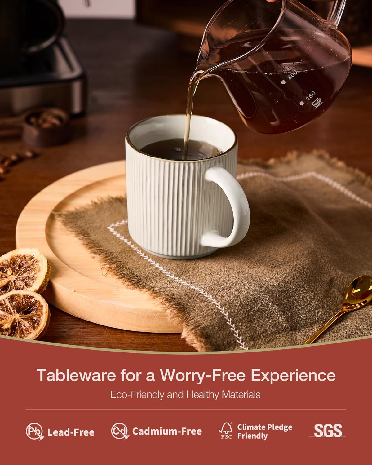 famiware Coffee Mug Set for 4, Star 12 oz Catering Mugs Cup Set with Handle for Coffee, Tea, Cocoa, Milk - Ceramic Stoneware Drinkware Set, White