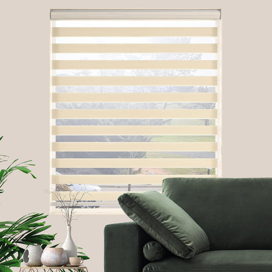 Zebra Blinds for Windows, Free-Stop Zebra Shades, Dual Layer Light Filtering Sheer Blinds for Indoor Windows, Roller Window Shades for Privacy (32" W X 72" H, Cream)