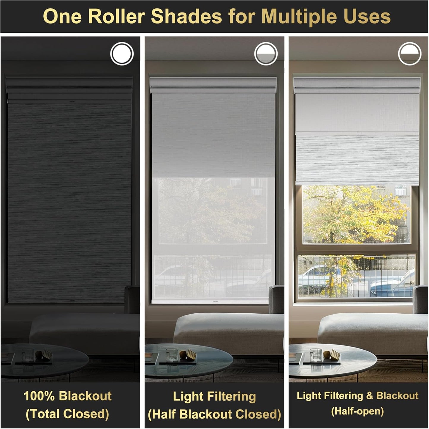 BERISSA Cordless Dual Roller Shades with Cassette Valance, Blackout and Light Filtering, Day and Night Shades for Home Office. Jacquard Black White & White. Custom Sizes