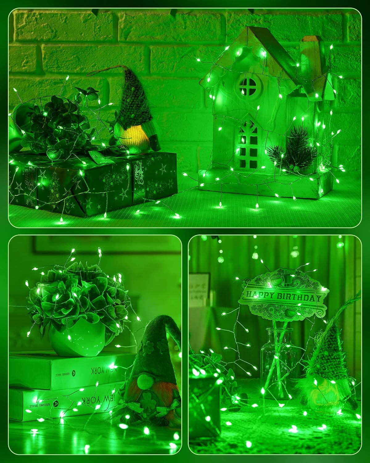 Fairy Lights Battery Operated, Twinkle String Lights Silver Wire 5 Feet 60 Led Firecracker Starry Lights for DIY Wreath Home Wedding Party Bedroom Mason Jar Holiday St. Patrick Decoration, Green