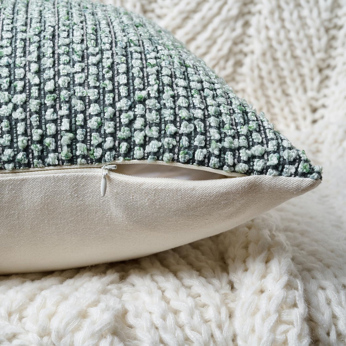 Striped Throw Pillow Covers 24x24 Set of 2 Green Textured Boucle Chic Morden Boho Accent Farmhouse Square Decorative Couch Pillow Covers for Home Decor Bed Sofa Living Room