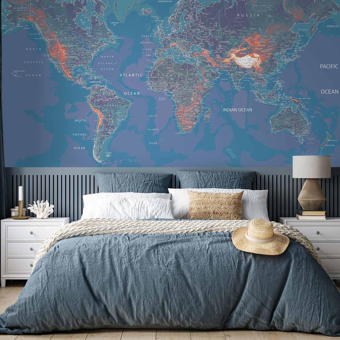 artgeist Premium Wall Mural World Map 157x110 in - XXL Non-Woven Wallpaper Fleece Wall Decor Photo Print Picture Image Design Home Map of The World k-A-0061-a-d