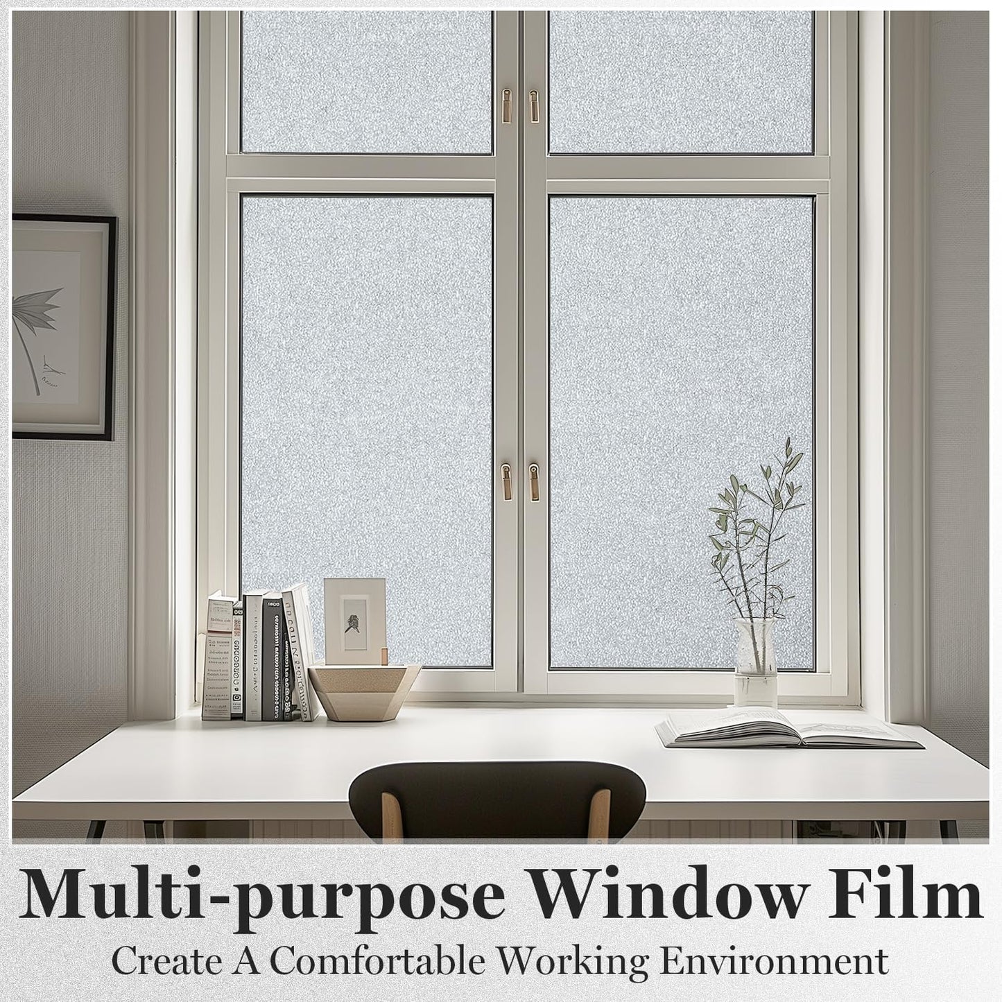 DUOFIRE Window Privacy Film, Sparkling Frosted Glass Window Film, UV Blocking Non-Adhesive Static Cling Windows Clings, No Glue Removable Windows Coverings for Home Office Bathroom, 23.6 X 78.7 inch