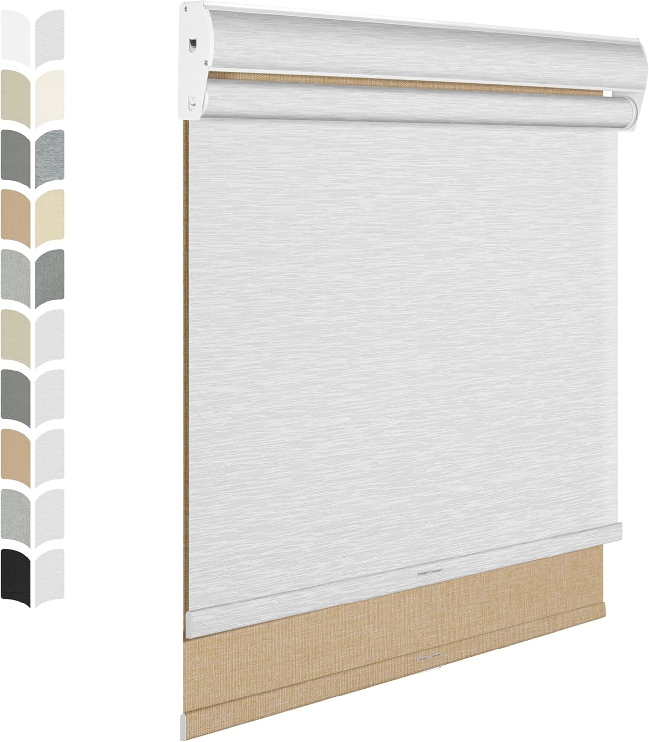 BERISSA Cordless Dual Roller Shades with Cassette Valance,Double Window Shades Blackout and Light Filtering Shades,Day and Night Roller Shades for Home Office Door.Linen Beige and White.27 W x 64" H