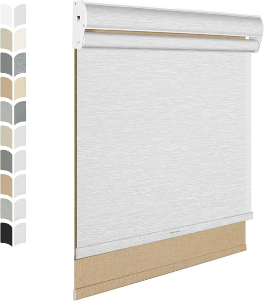 BERISSA Cordless Dual Roller Shades with Cassette Valance,Double Window Shades Blackout and Light Filtering Shades,Day and Night Roller Shades for Home Office Door.Linen Beige and White.44 W x 36" H