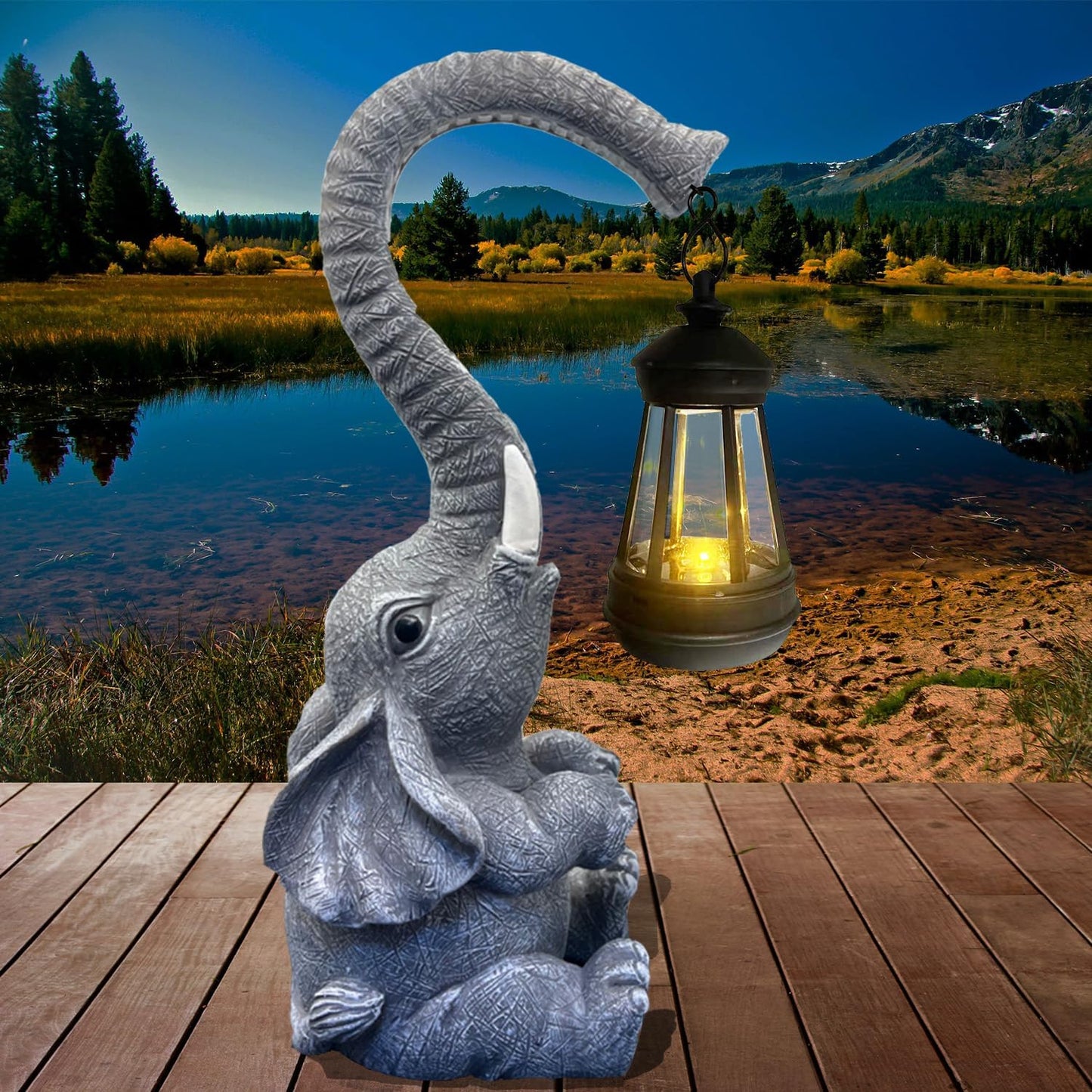 10.6 Inch Statue Elephant with Solar Outdoor Lights for Garden Decor，Lucky Present with Appeal for Birthdays(Man and Women and Family)，Unique Housewarming Presents and Yard Decor. (Gray)