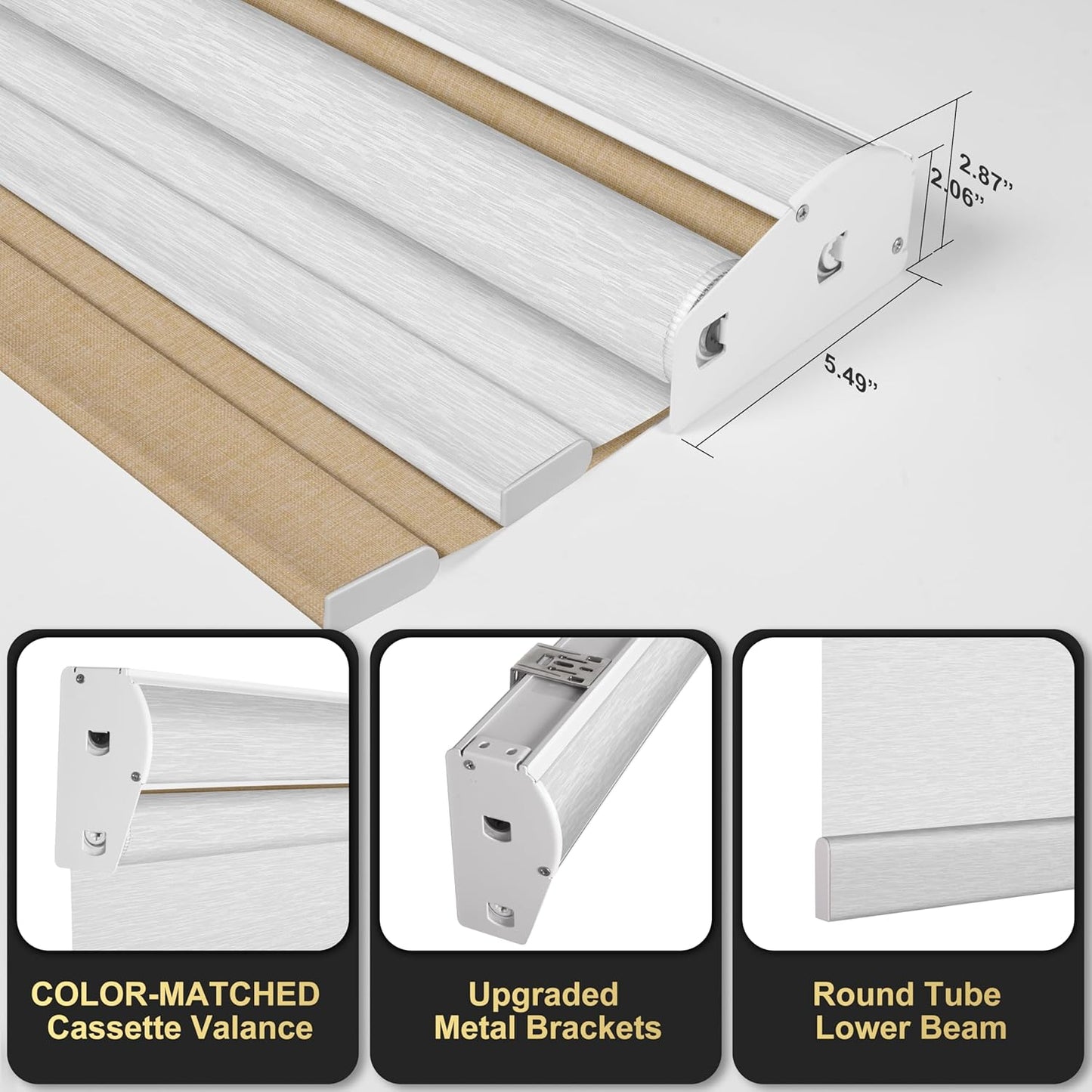 BERISSA Cordless Dual Roller Shades with Cassette Valance, Double Window Shades - Blackout and Light Filtering, Day and Night for Home Office Door. Linen Beige and White. 39 W x 80" H