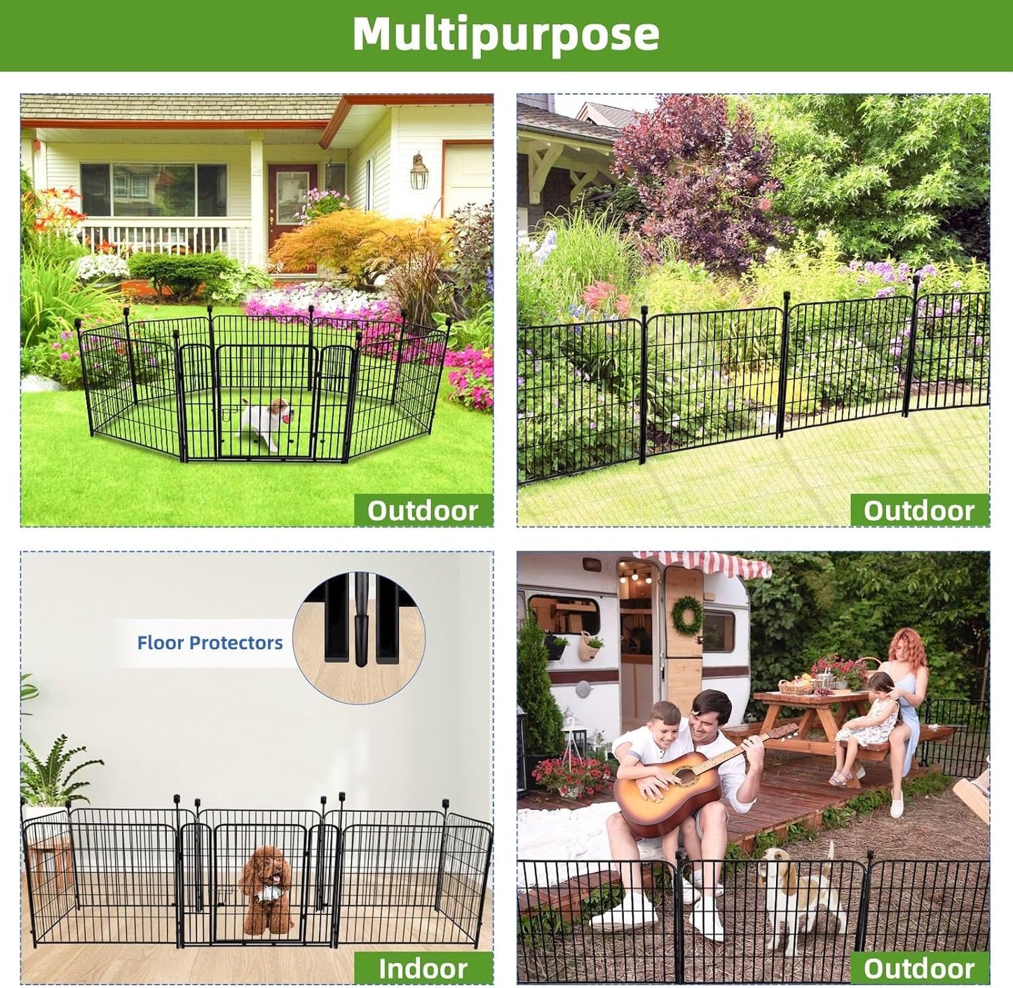 ADAVIN Garden Fencing 24 Inch High, Low Threshold Gate, 8 Panels Total 19.7 Ft(L), Temporary Fences for Dogs Outdoor, Fencing for Garden Beds, Black Metal Decorative Flowers Fence, Rabbit Fence