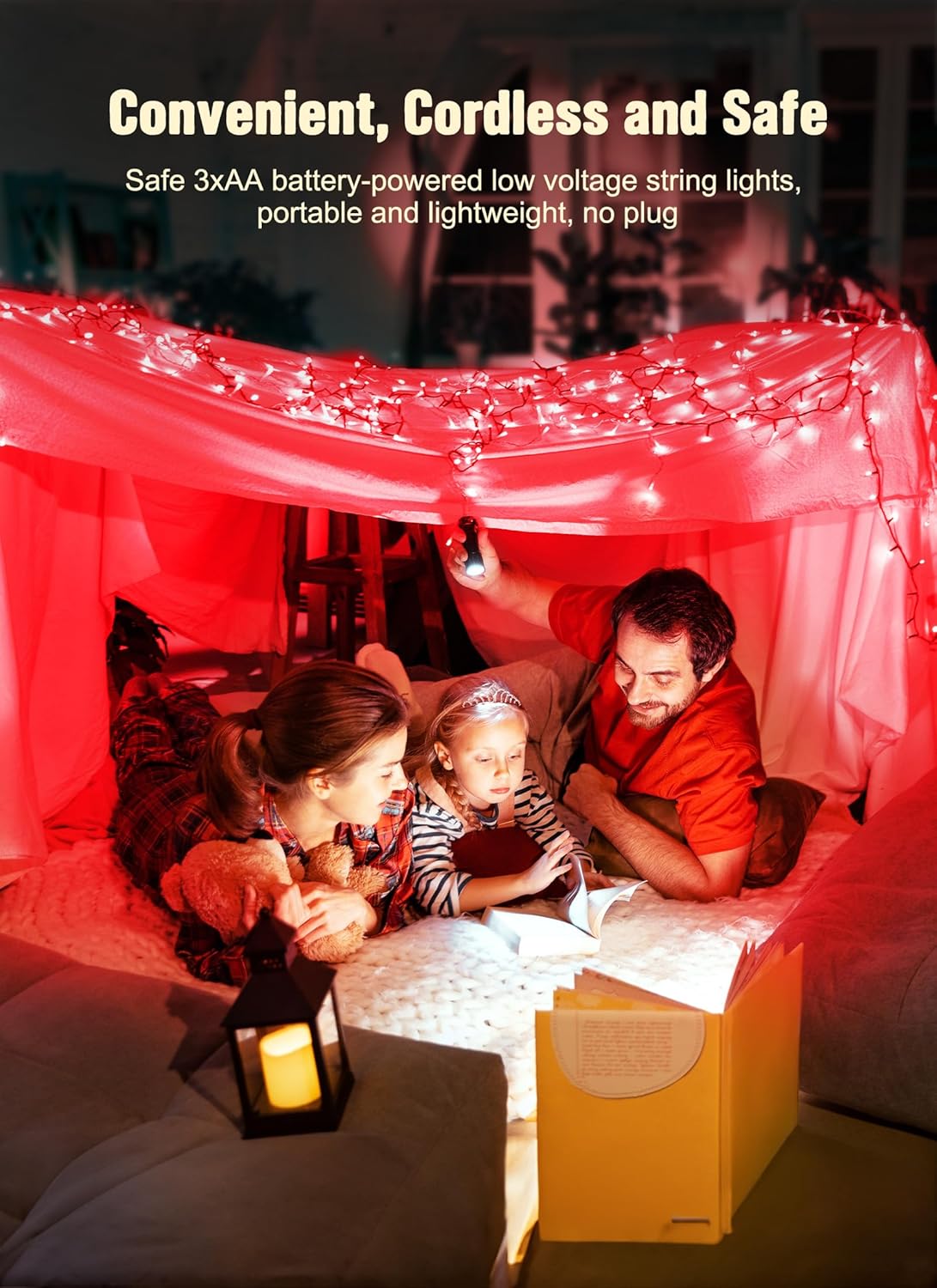 Battery Operated Christmas String Lights, 8ft 20 LED Mini Lights with Timer, Christmas Tree Lights for Indoor Outdoor Bedroom Wedding Party Holiday Xmas Decoration，Red