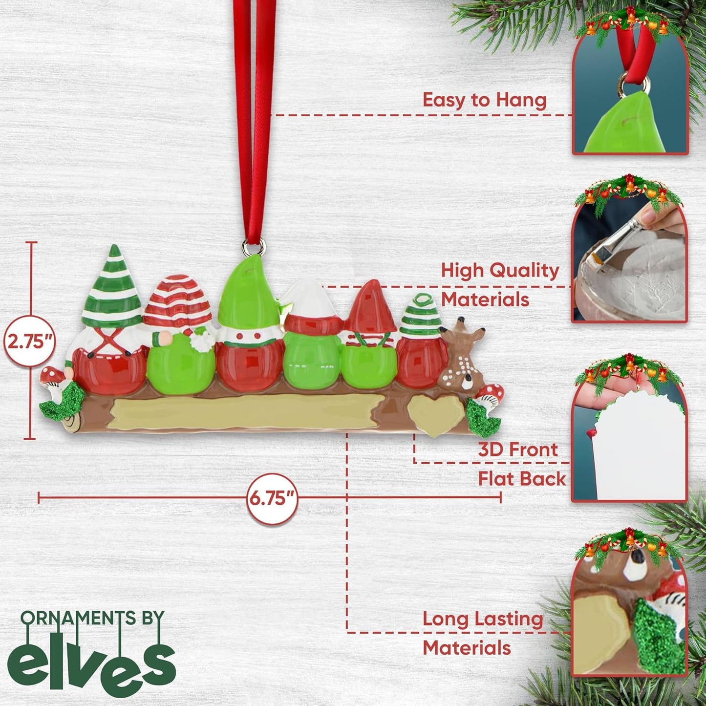 3D Gnome Family of 6 Ornament 2025 Personalized Family Christmas Ornaments 2025 | Woodland Deer Mushrooms Personalized Tree Ornaments for Grandchildren, Siblings & Grandkids of Six Ornament Gnomes