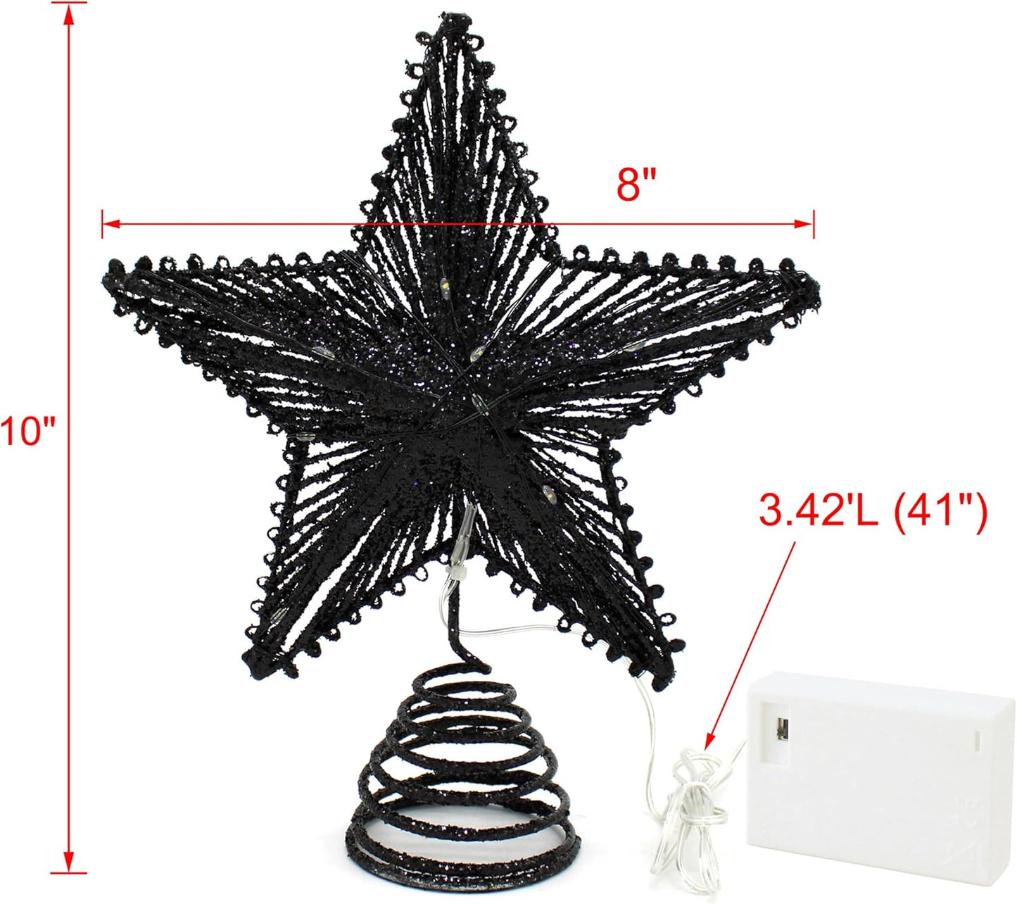 CVHOMEDECO. Tree Top Star with Warm White LED Lights and Timer for Christmas Ornaments and Holiday Seasonal Décor, 8-Inch (Black)