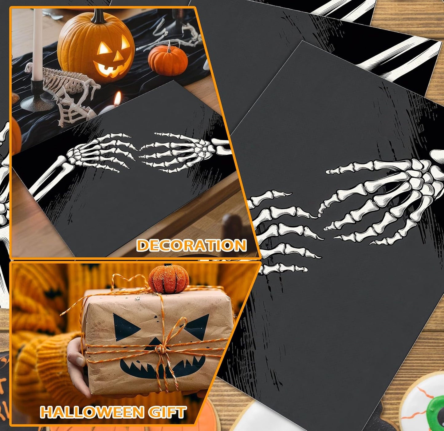 Halloween Skeleton Placemats Set of 4, 12x18 Inch Skeleton Decorative Table Mats, Washable Heat Resistant Place Mats for Kitchen Dining Table, Spooky Themed Decoration for Home-B13