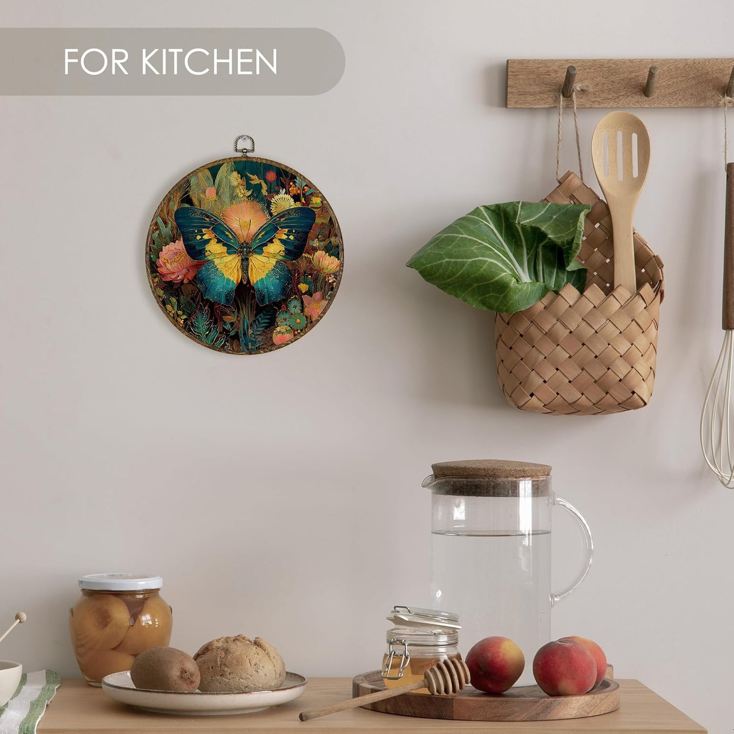 Fewgb Vintage Moody Butterfly Round Wall Art Decor Framed for Bedroom Living Room Bathroom, Dark Cottagecore Academia Canvas Wall Art Prints Picture, Gothic Hanging Room Decor Artwork 10x10