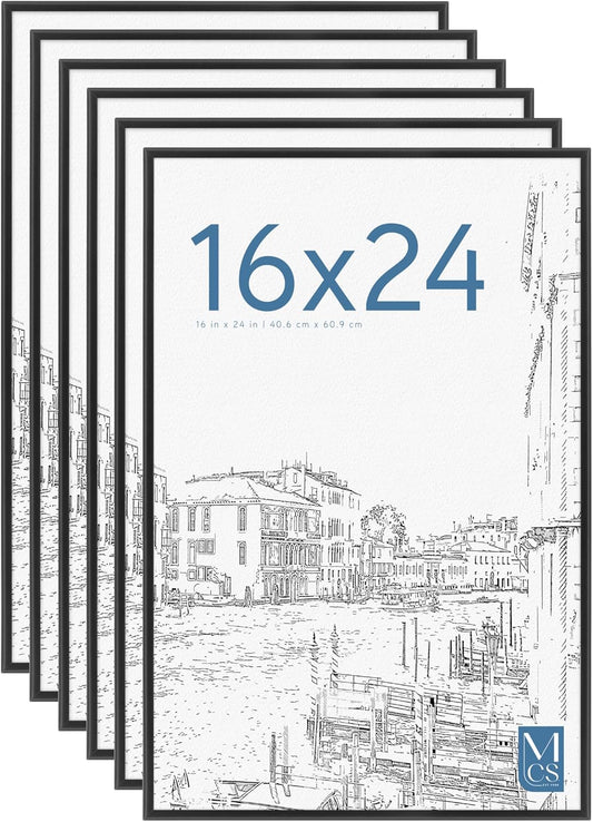MCS Original Poster Frame 16x24 Black Lightweight Vertical & Horizontal Wall Hanging Large Picture Frame for Posters, Art Prints & Gallery Wall (6-Pack)