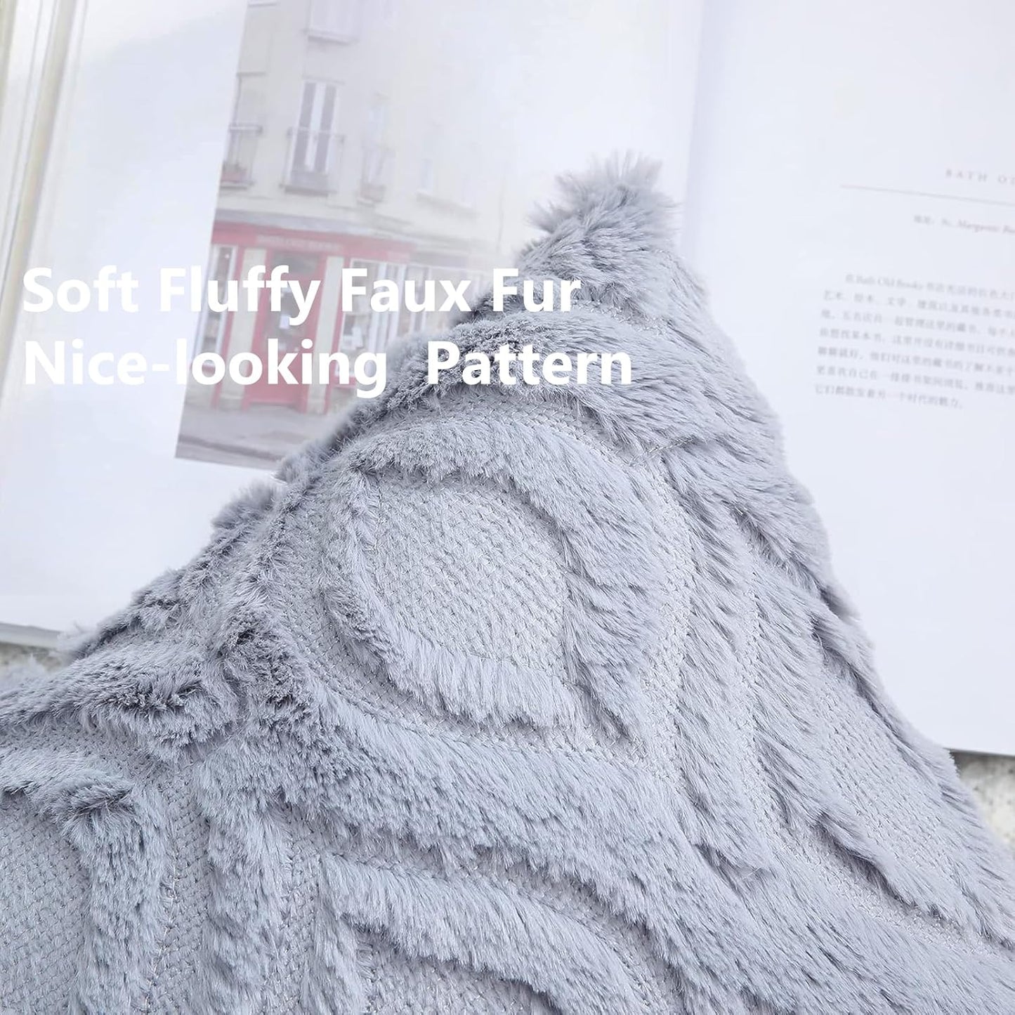 decorUhome Fall Throw Pillow Covers 20x20 Inch Set of 2, Soft Plush Decorative Faux Fur Blue Grey Solid Couch Pillow Covers, Accent Farmhouse Neutral Square Euro Pillow Cases for Sofa Bed Living Room