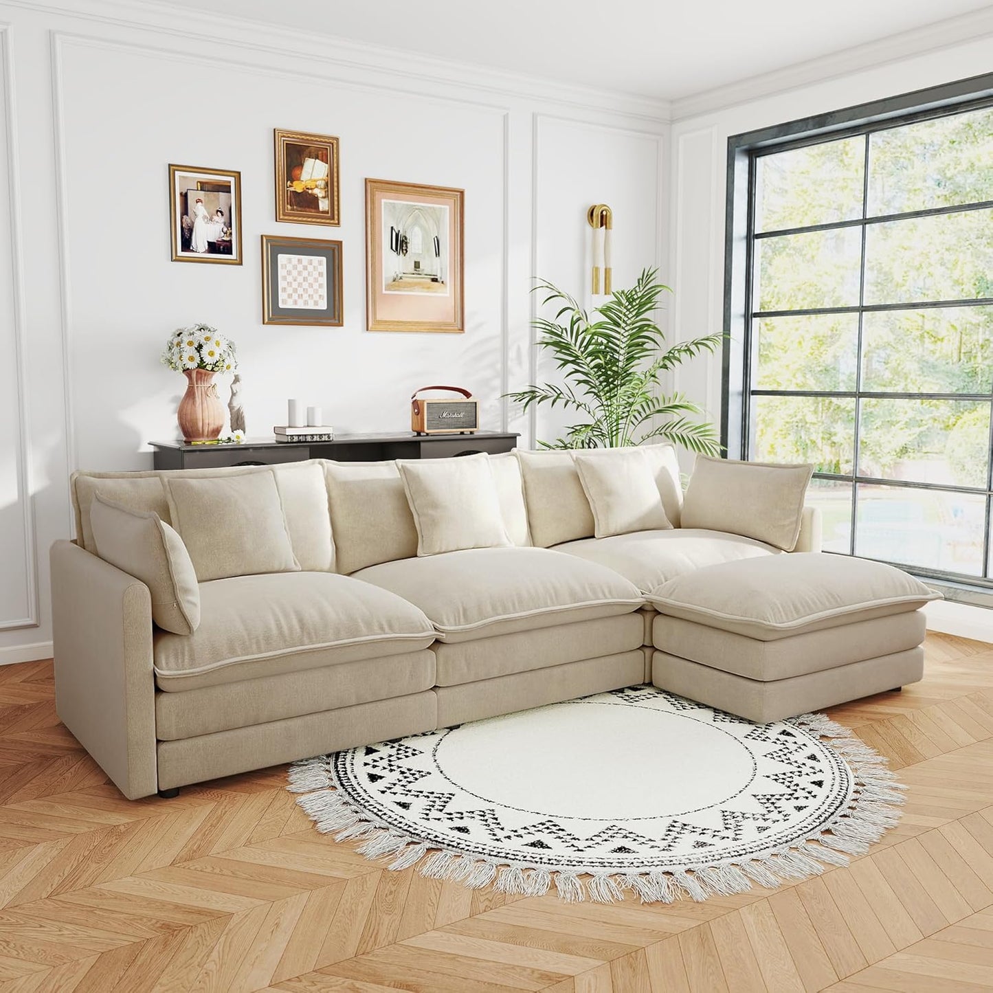 Sectional Sofa 3 Seater with Movable 1 Ottoman,Oversized Modular Couch Deep Seat (Light Coffee, 111.5 inch-L)