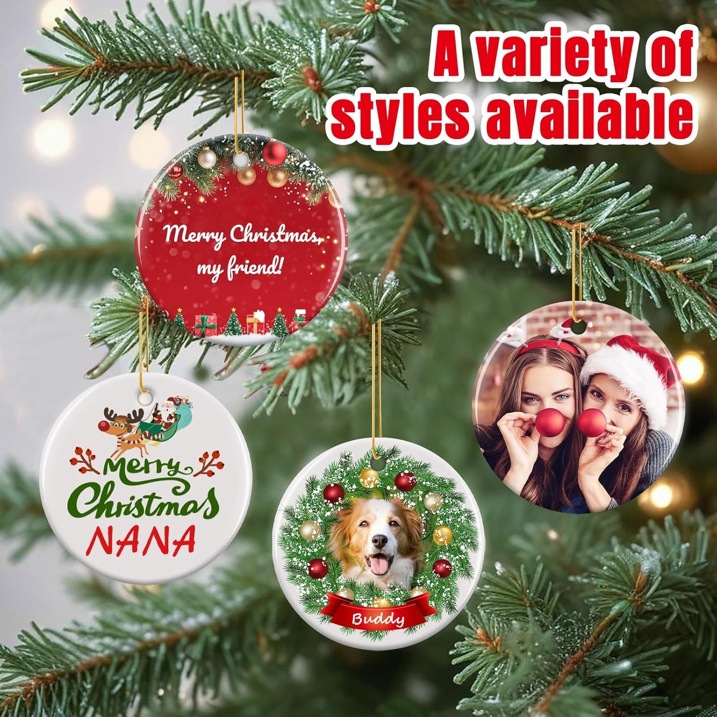 Personalized Christmas Ornaments 2025 - Custom Double-Sided Photo Ceramic Xmas Tree Hanging Decor, Unique for Family Friends (A03-Ceramic Style)