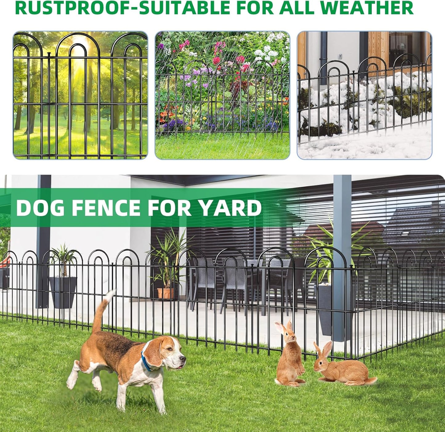 15 Panels Decorative Garden Fence, 32 in(H) X 30 ft(L) No Dig Dog Fence Outdoor for Yard, Rustproof Tall Metal Garden Fencing Animal Barrier with Ground Stakes, Temporary Fencing for Patio Outdoor