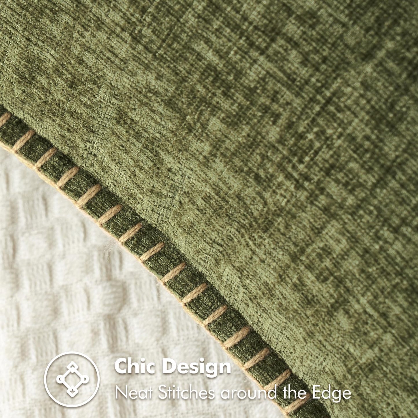 MIULEE Pack of 2 Couch Throw Pillow Covers 24x24 Inch Olive Green Farmhouse Decorative Pillow Covers with Stitched Edge Soft Chenille Solid Dyed Spring Pillow Covers for Sofa Bed Living Room