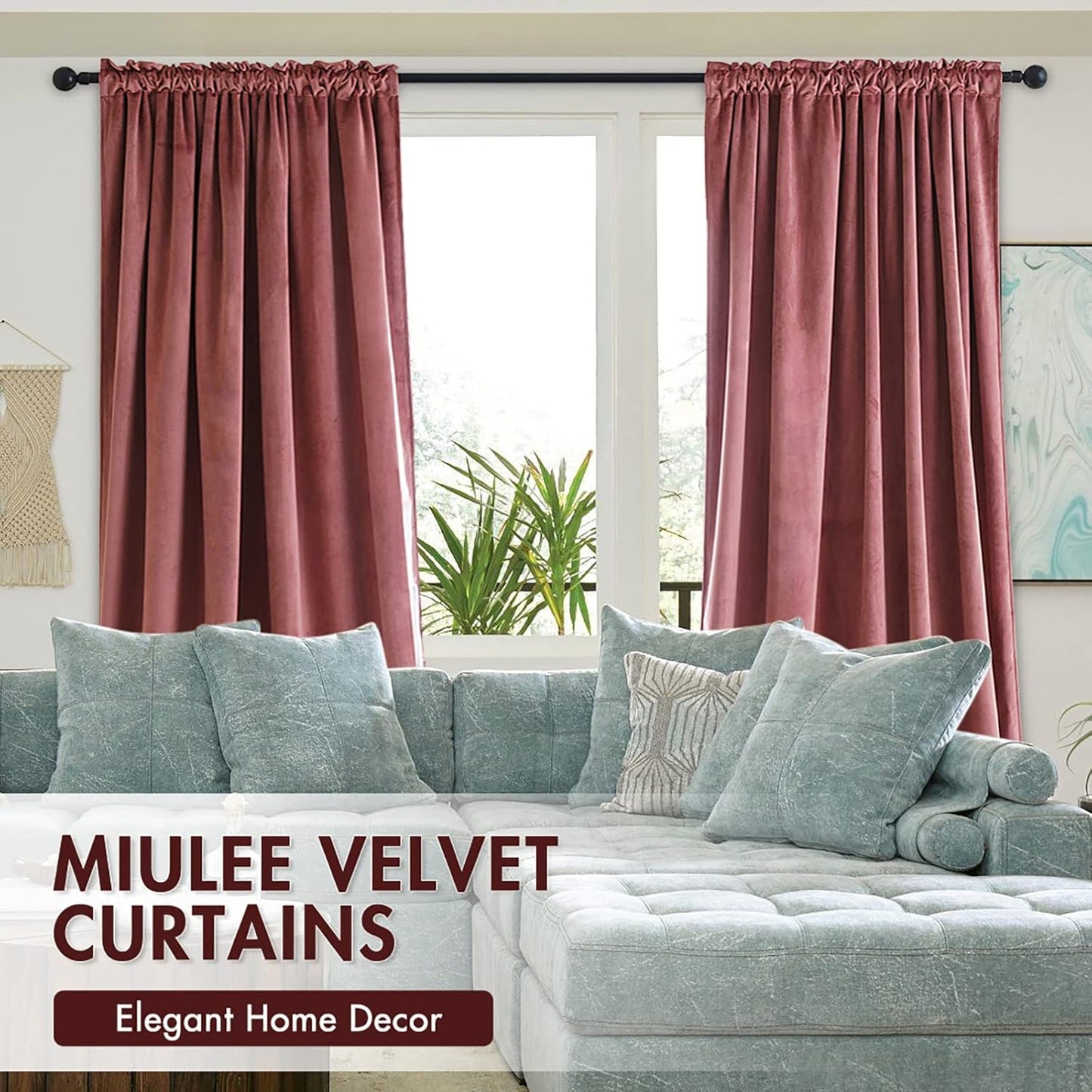 MIULEE Dusty Rose Pink Velvet Curtains Thermal Insulated Blackout Curtain Drapes for Bedroom Living Room Darkening 90 Inches Long Curtains Panels Rod Pocket Set of 2