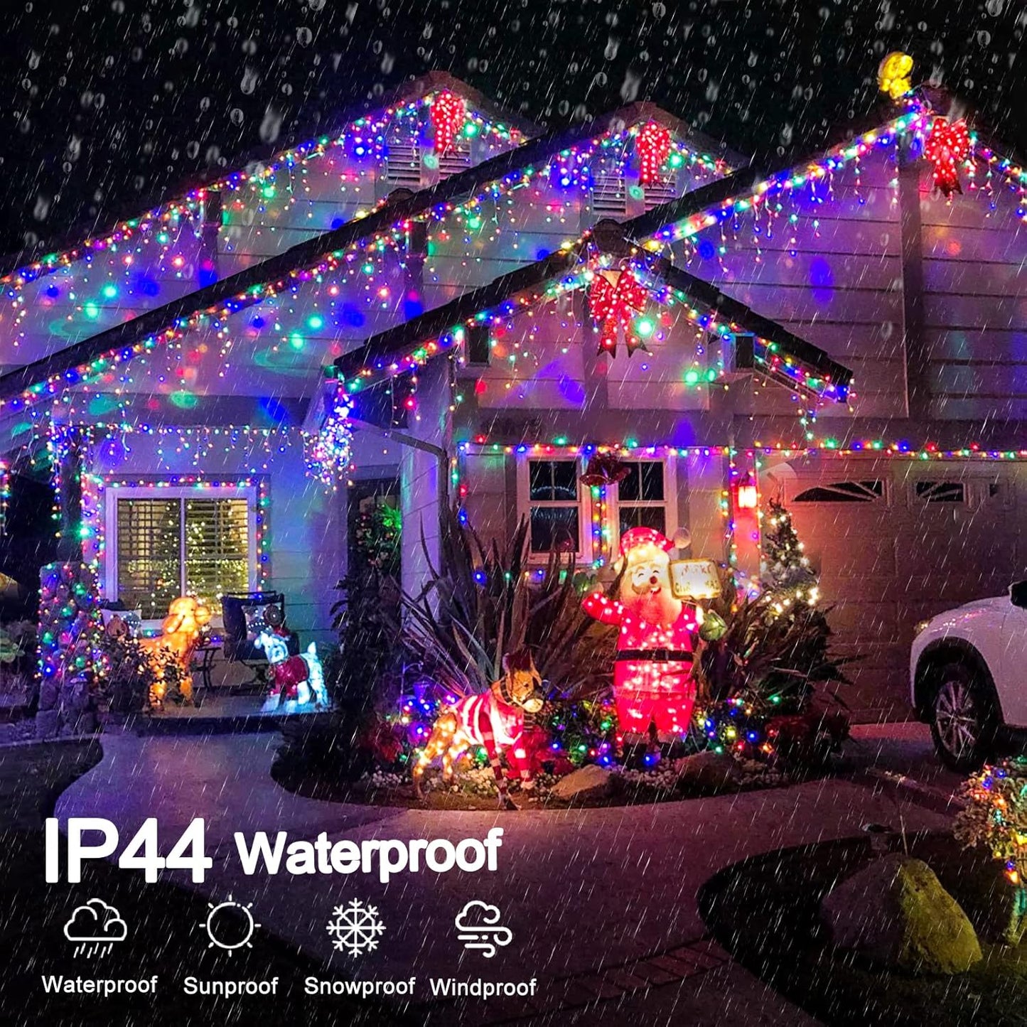 99ft Colored Christmas Lights Outdoor, 1216 LED Icicle Lights for Outside House with Clear Wire 8 Modes Timer, Plug in Waterproof for Home Holiday Eaves Yard Party Tree Room Wall Indoor Decoration