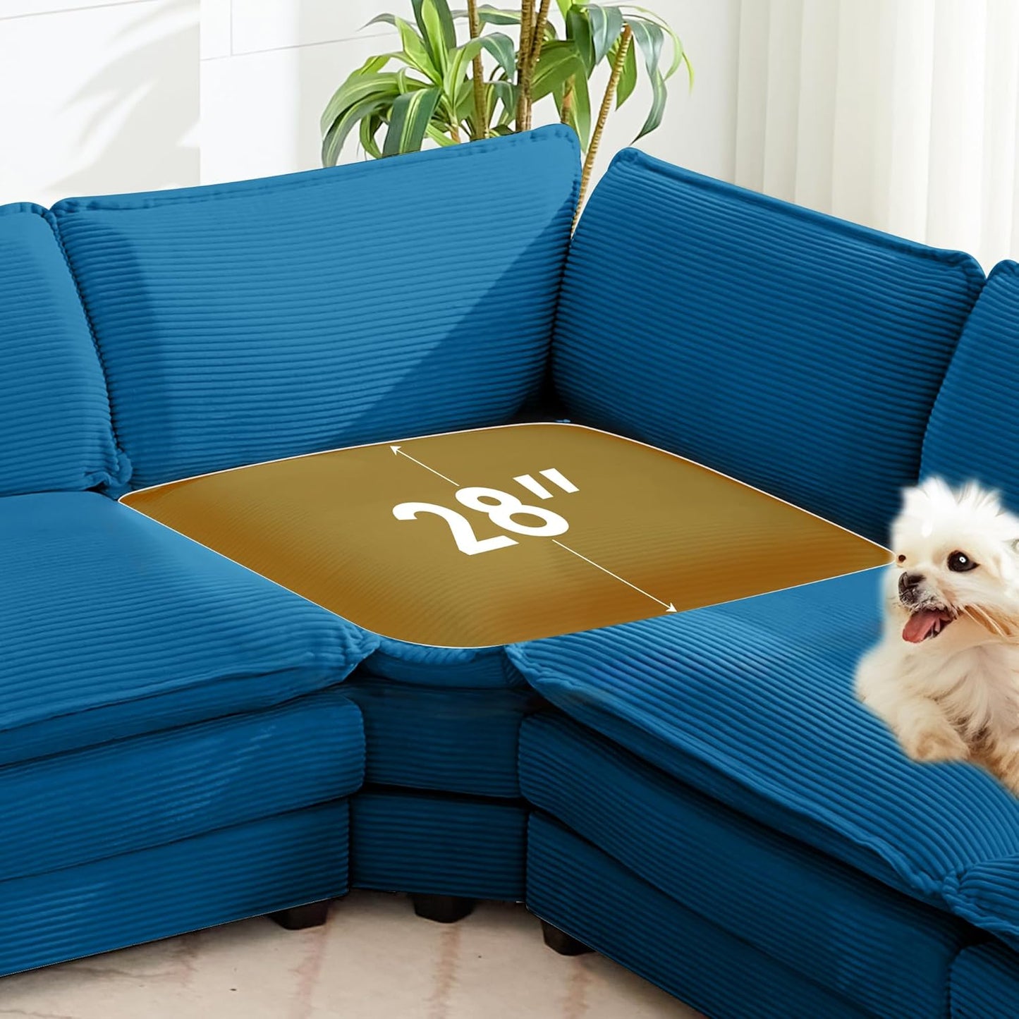 ROWHY 150'' Cloud Modular Sectional Sofa, 7 Seater Sectional Sofa Corduroy Oversized L Shaped Couch with 4 Pillows, Movable Ottoman, Deep Seat Sectional Couches for Living Room Office Bedroom, Blue