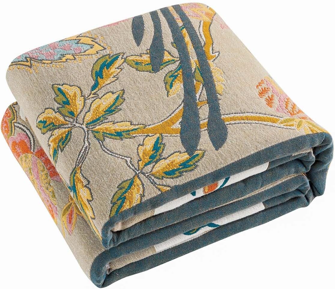 Boho Blanket, 100% Cotton Farmhouse Decorative Throw Blanket, 50"x60" Reversible Bohemian Throw Blanket, Brown All Season Muslin Breathable Woven Blankets Quilt