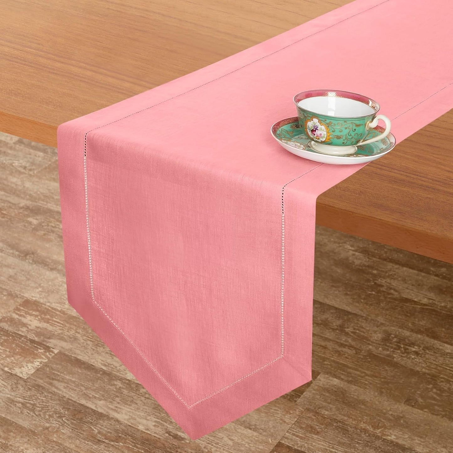 D'Moksha Homes Dusty Pink Linen Table Runner 72 Inches Long - 100% Pure Linen Diamond Table Runner 14 x 72 Inch for Dining, Fall and Halloween - Machine Washable