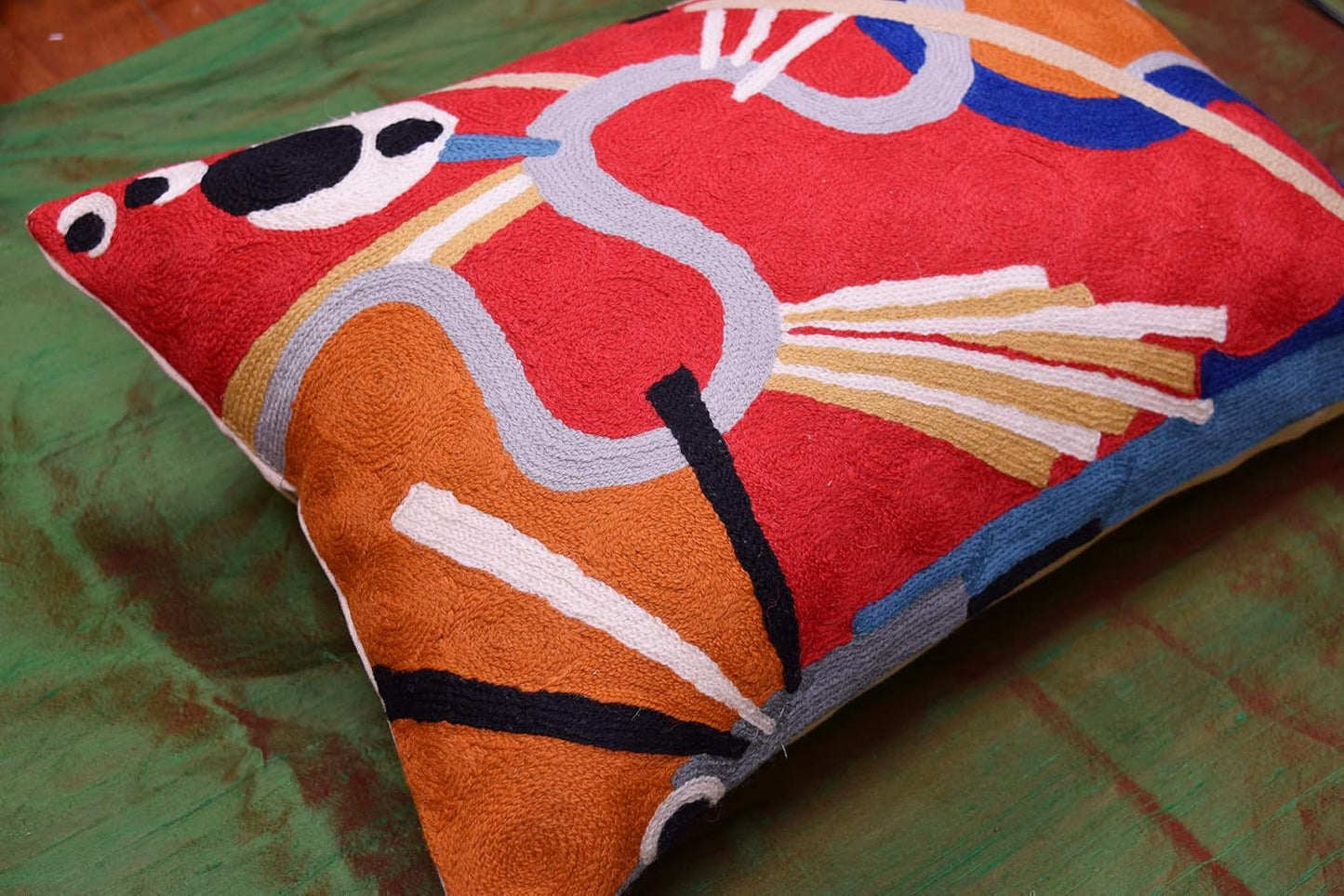 Lumbar Kandinsky Red Modern Throw Pillow Cover in Flow | Red Abstract Pillowcase | Modern Couch Pillow Contemporary | Outdoor Pillow | Mid Century Chair Cushions | Hand Embroidered Wool Size 14x20