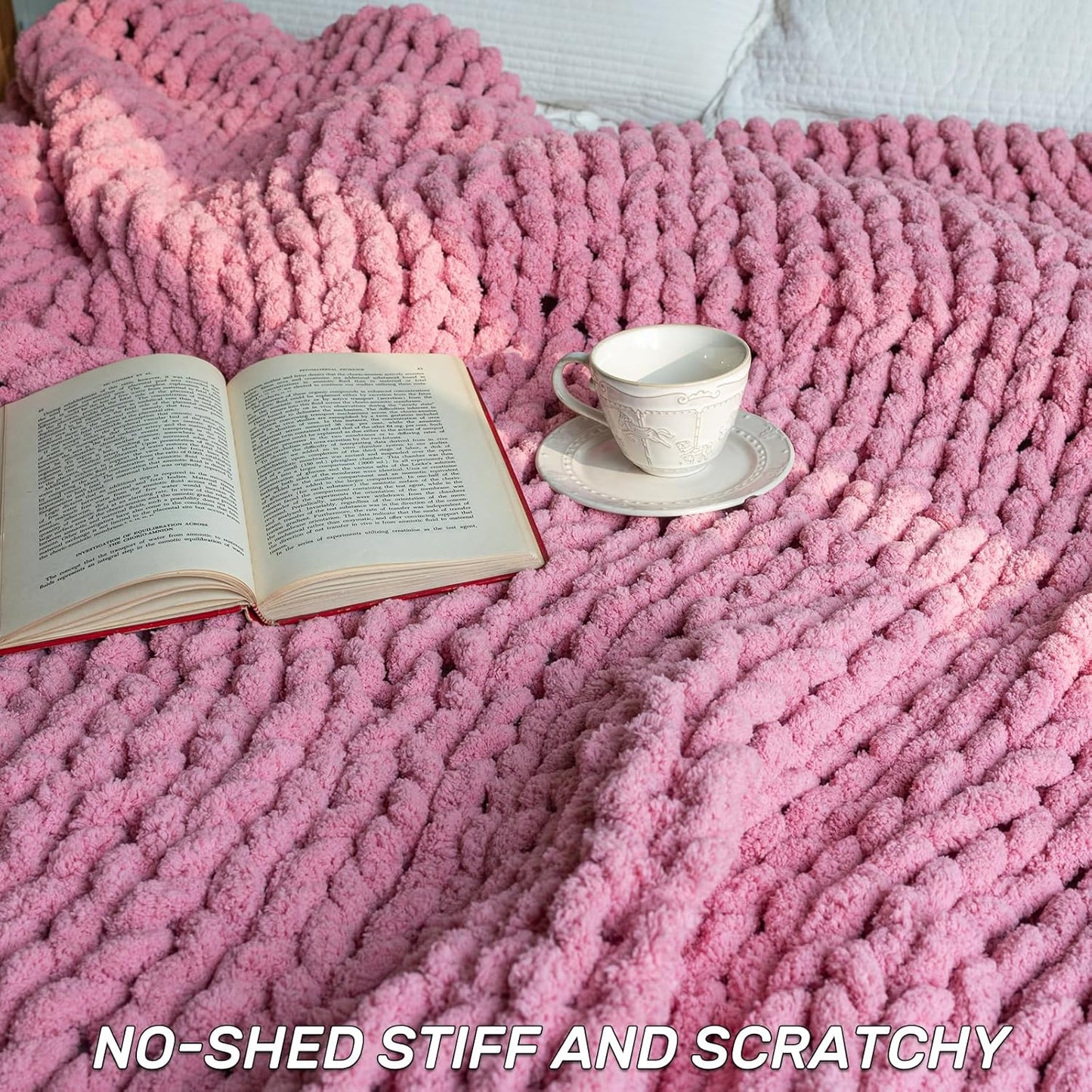 Chunky Knit Blanket - Luxury Soft Cozy 60 * 80 Throw Blanket,100% Woven Blanket Rope Knot Throw Blanket for Couch, Sofa, Home Decor, Gift - Machine Washable(Pink)