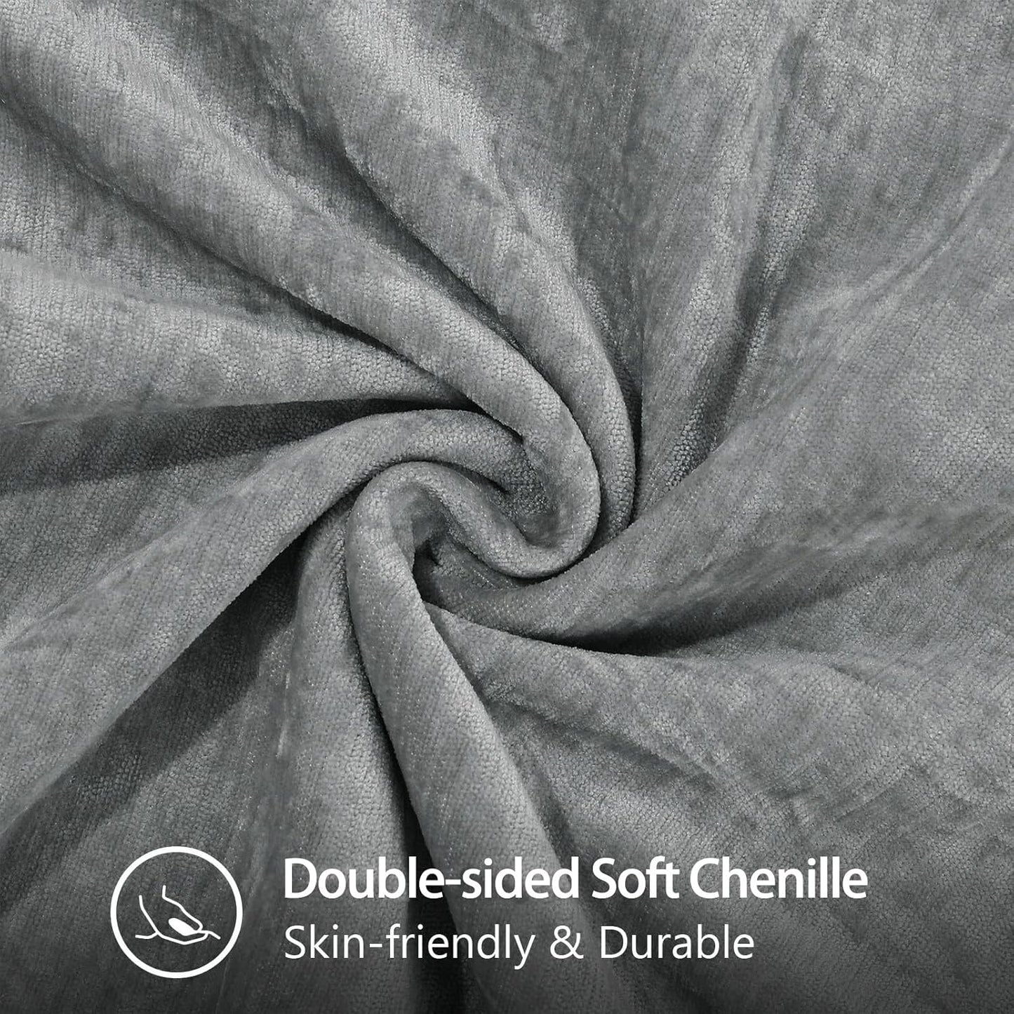 decorUhome Chenille Soft Throw Pillow Covers 26x26 Set of 2, Farmhouse Velvet Neutral Decorative Euro Pillow Covers with Stitched Edge for Couch Sofa Bed Home Decor, Neutral Gray