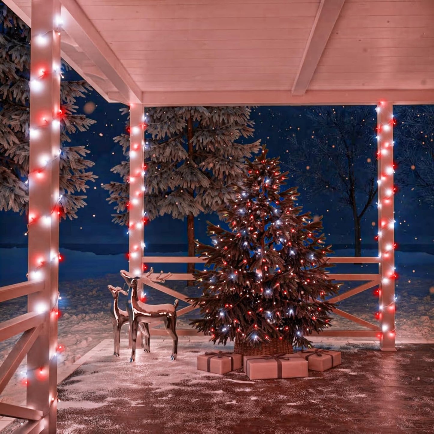 400 LED Red and White Christmas Lights Outdoor, 131ft Christmas String Lights 8 Modes Clear Wire, Plug in Waterproof Twinkle Fairy Lights for Bedroom Christmas Decorations